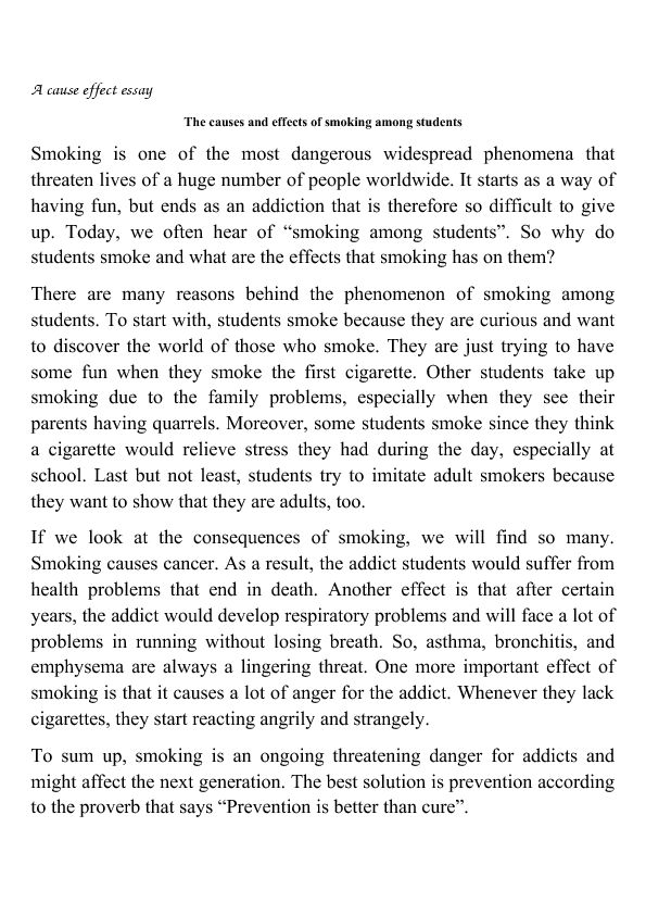 an argumentative esssay on the causes and effects of smoking among students

